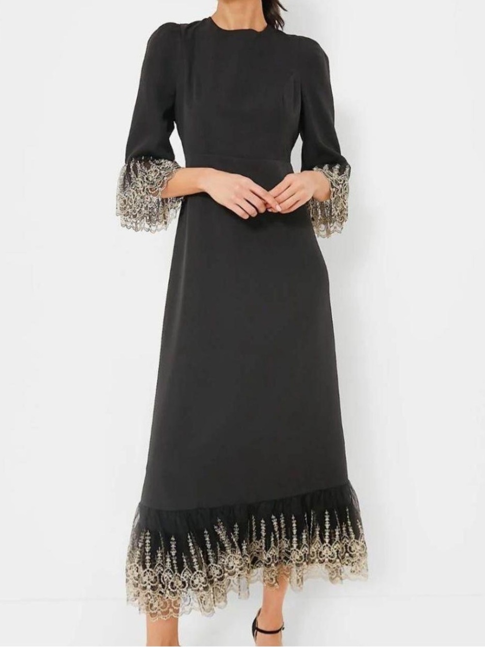 NWT Tuckernuck Pomander Place Black Lilith Gold Lace Dress Size Small Cocktail